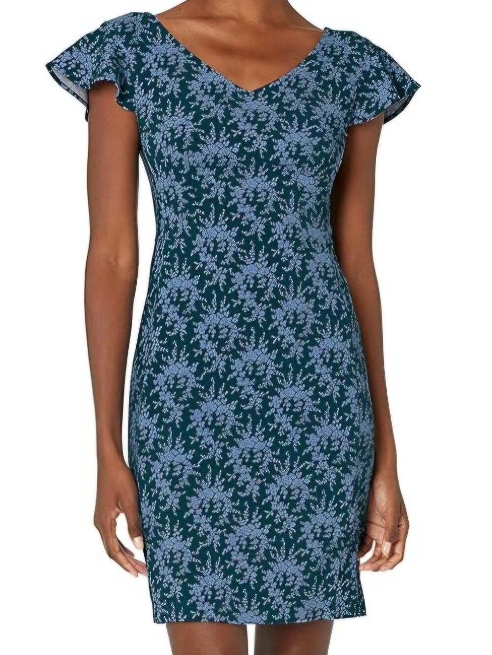 Lark & Ro Teal Dress with Blue Floral Print